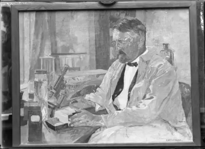 'Avfotografering av en oljemålning föreställande Professor Leonrad Axel Jägerskiöld. Målad av Carl Vilhelmsson. :: Jägerskiöld vid mikroskopet.' — تصویر رکورد یوروپیانا