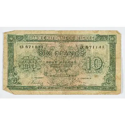 Billet de 10 francs / 2 belgas de la Banque nationale de Belgique — تصویر رکورد یوروپیانا