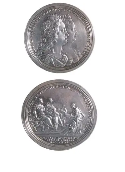 Medalie dedicată încoronării lui Carol VI și a Elisabetei Christina ca regi ai Boemiei — تصویر رکورد یوروپیانا