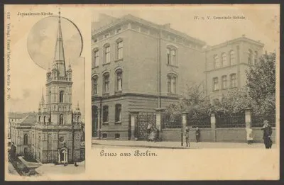 Ansichtskarte Jerusalemer Kirche, Gemeinde-Schule in der Alten Jakobstraße — تصویر رکورد یوروپیانا
