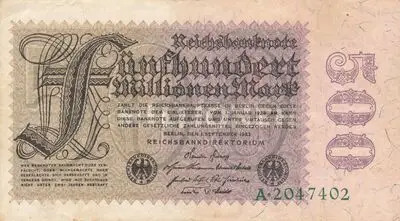 Zahlungsmittel / Reichsbanknote / Fünfhundert Millionen Mark — تصویر رکورد یوروپیانا