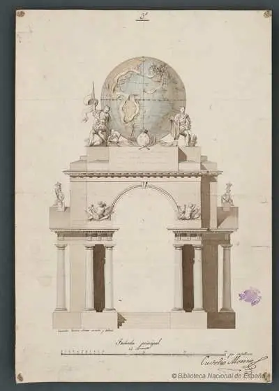 [Monumento erigido a la memoria de los Conquistadores del Nuevo Mundo]. . Fachada principal del Monumento [Material grafico] — تصویر رکورد یوروپیانا