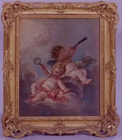 CARTON DE GARNITURE DE MOBILIER - Modèle de dossier de siège : Les Amours astronomes ou L'Astronomie — تصویر رکورد یوروپیانا