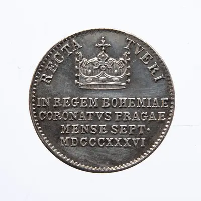 Medalie (jeton) dedicată încoronării lui Ferdinand al V-lea ca rege al Boemiei — تصویر رکورد یوروپیانا