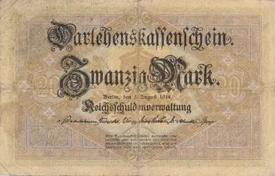 Zahlungsmittel / Darlehnskassenschein / Zwanzig Mark — تصویر رکورد یوروپیانا