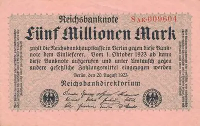 Zahlungsmittel / Reichsbanknote / Fünf Millionen Mark — تصویر رکورد یوروپیانا
