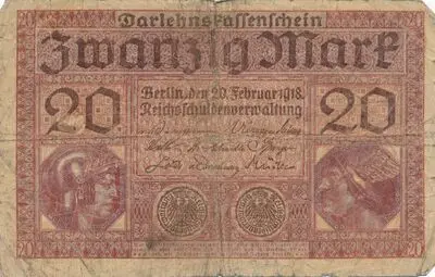 Zahlungsmittel / Darlehnskassenschein / Zwanzig Mark — تصویر رکورد یوروپیانا