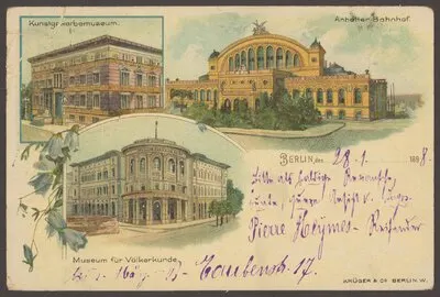 Ansichtskarte „Kunstgewerbemuseum“, „Museum für Völkerkunde“ und Anhalter Bahnhof, koloriert — تصویر رکورد یوروپیانا