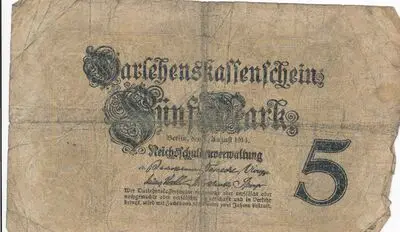 Zahlungsmittel / Darlehnskassenschein / Fünf Mark — تصویر رکورد یوروپیانا