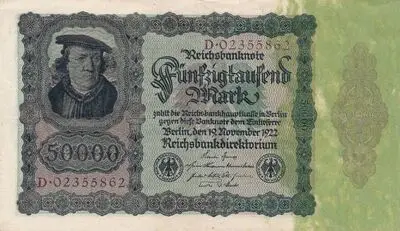 Zahlungsmittel / Reichsbanknote / Fünfzigtausend Mark — تصویر رکورد یوروپیانا