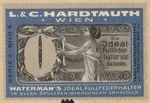 Advertising mark of L. & C. Hardtmuth in Vienna, Series II, Picture 6: The triumph of the fountain pen Ideal (blue) (vom BeWerbevergebener Titel) — تصویر رکورد یوروپیانا