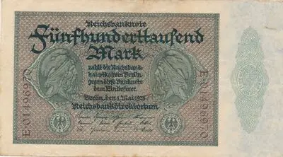 Zahlungsmittel / Reichsbanknote / Fünfhundertausend Mark — تصویر رکورد یوروپیانا