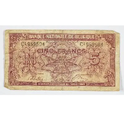 5 francs / 1 belga (billet) - Banque nationale de Belgique — تصویر رکورد یوروپیانا