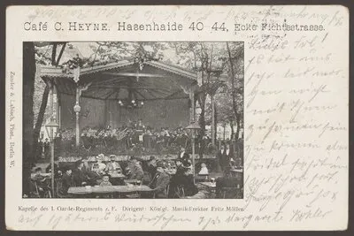 Ansichtskarte "Kapelle des I. Garde-Regiments" im Café Heyne, Hasenheide [1/2] — تصویر رکورد یوروپیانا