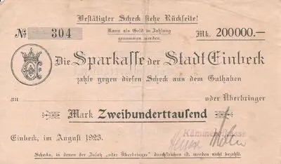 Zahlungsmittel / Scheck der Sparkasse Einbeck
Zweihunderttausend Mark — تصویر رکورد یوروپیانا