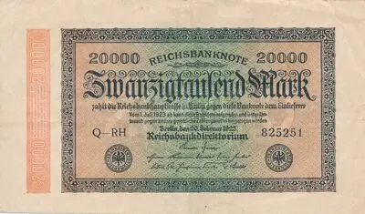 Zahlungsmittel / Reichsbanknote / Zwanzigtausend Mark — تصویر رکورد یوروپیانا