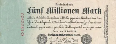 Zahlungsmittel / Reichsbanknote / Fünf Millionen Mark — تصویر رکورد یوروپیانا