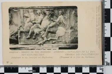 Στρατιωτικό (ατελές) - Επιστολικό δελτάριο: ΑΘΗΝΑΙ - ΙΠΠΕΙΣ ΕΚ ΤΗΣ ΠΟΜΠΗΣ ΤΩΝ ΠΑΝΑΘΗΝΑΙΩΝ [ανάγλυφον εκ της ζωοφόρου του Παρθενώνος] — تصویر رکورد یوروپیانا