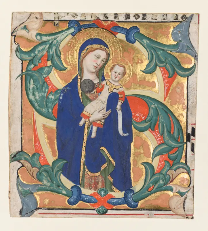 Initial S[alve sancta parens]  from a Gradual: Madonna and Child — تصویر رکورد موزهٔ هنر کلیولند (دسترسی آزاد)