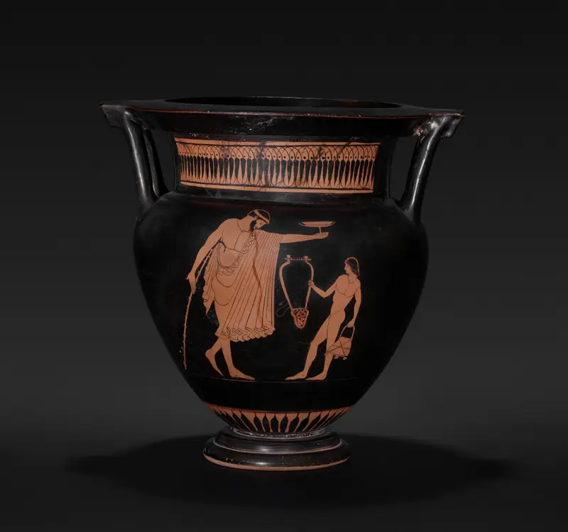 Red-Figure Column Krater (Mixing Vessel): Komos (Revel) — تصویر رکورد موزهٔ هنر کلیولند (دسترسی آزاد)