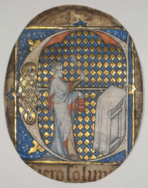 Fragment from a Lectern Bible: Initial E[t fecit Josias] with Josiah Aspersing the Altar — تصویر رکورد موزهٔ هنر کلیولند (دسترسی آزاد)