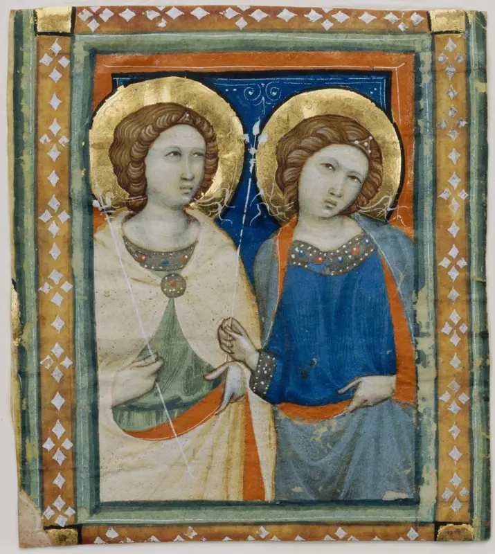 Illumination Excised from a Choir Book: Two Female Angels — تصویر رکورد موزهٔ هنر کلیولند (دسترسی آزاد)