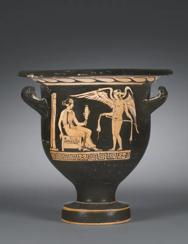 Red-Figure Bell Krater (Mixing Vessel): Aphrodite and Eros — تصویر رکورد موزهٔ هنر کلیولند (دسترسی آزاد)