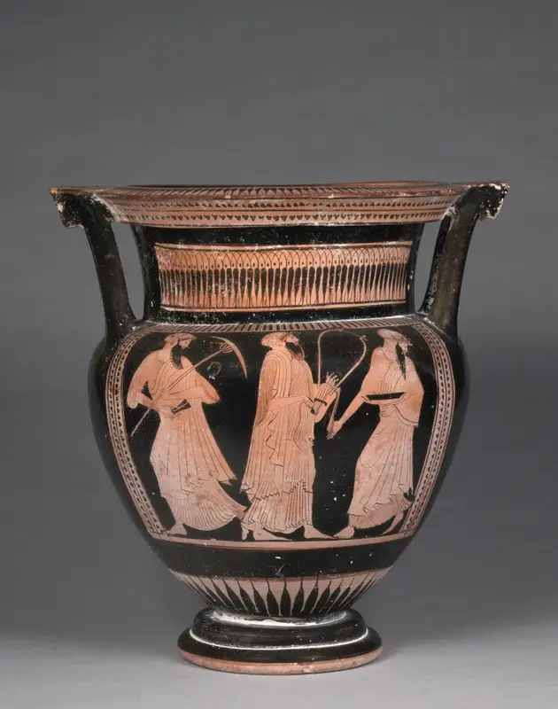 Red-Figure Column Krater (Mixing Vessel): Komos (Revel) — تصویر رکورد موزهٔ هنر کلیولند (دسترسی آزاد)