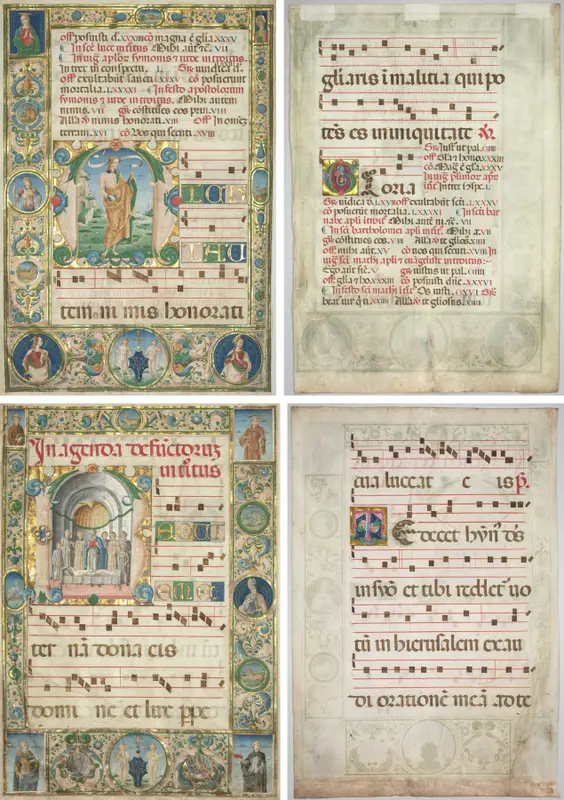 Pair of Graduals: Initial (M) with St. Andrew (recto) and Mass for the Dead (recto) — تصویر رکورد موزهٔ هنر کلیولند (دسترسی آزاد)