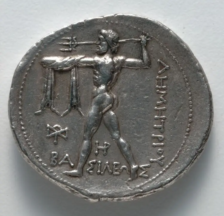 Tetradrachm: Poseidon, Striding with Trident (reverse) — تصویر رکورد موزهٔ هنر کلیولند (دسترسی آزاد)