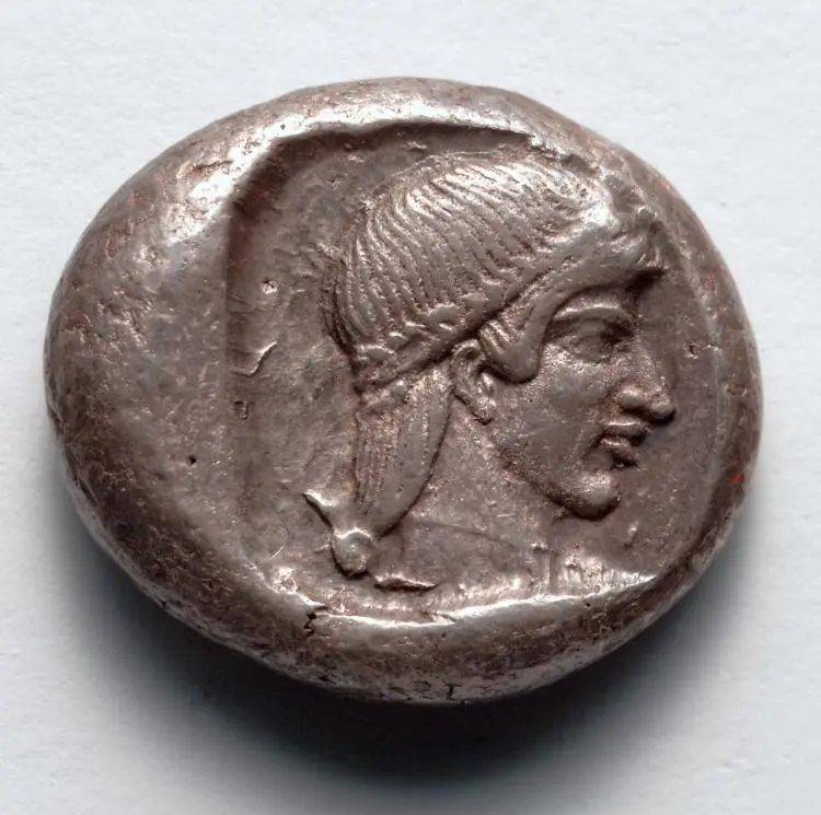 Drachm: Head of Aphrodite, r., within incuse square (reverse) — تصویر رکورد موزهٔ هنر کلیولند (دسترسی آزاد)