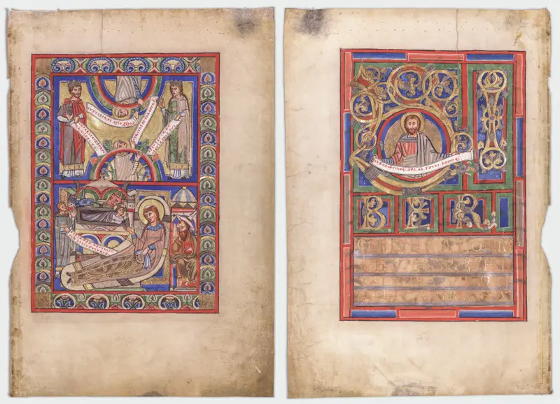 Single Leaf Excised from a Gospel Book: The Nativity (recto) and St. Matthew (verso) — تصویر رکورد موزهٔ هنر کلیولند (دسترسی آزاد)
