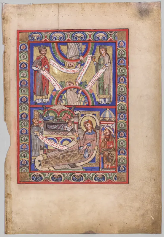 Single Leaf Excised from a Gospel Book: The Nativity (recto) — تصویر رکورد موزهٔ هنر کلیولند (دسترسی آزاد)