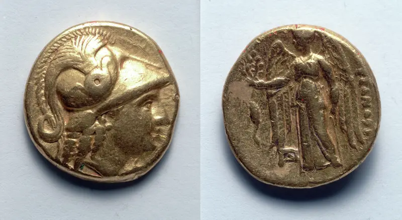 Stater: Head of Athena (obverse); Nike (reverse) — تصویر رکورد موزهٔ هنر کلیولند (دسترسی آزاد)