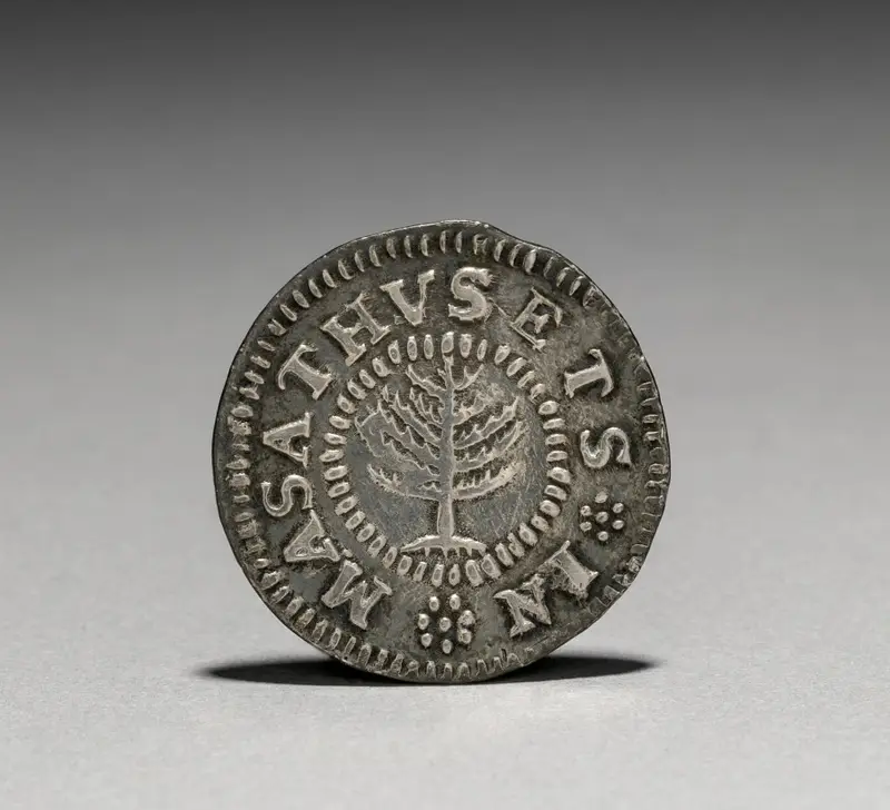 Pine Tree Shilling (obverse) — تصویر رکورد موزهٔ هنر کلیولند (دسترسی آزاد)