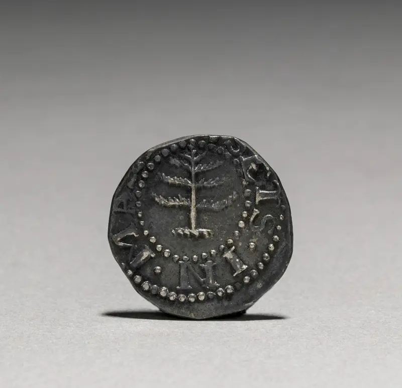 Pine Tree Sixpence (obverse) — تصویر رکورد موزهٔ هنر کلیولند (دسترسی آزاد)