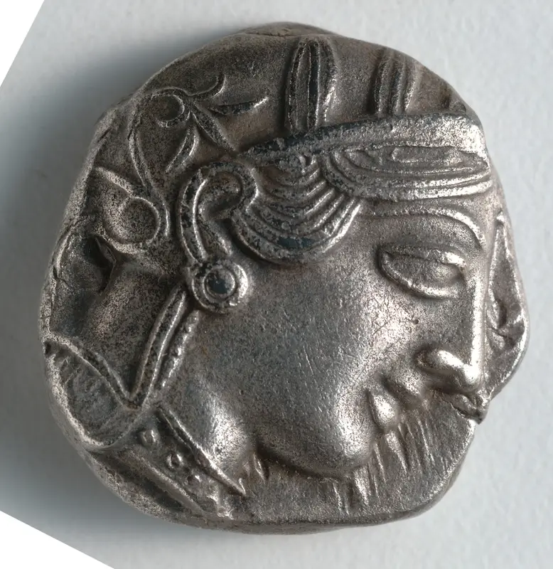Tetradrachm: Head of Athena, r. (obverse) — تصویر رکورد موزهٔ هنر کلیولند (دسترسی آزاد)