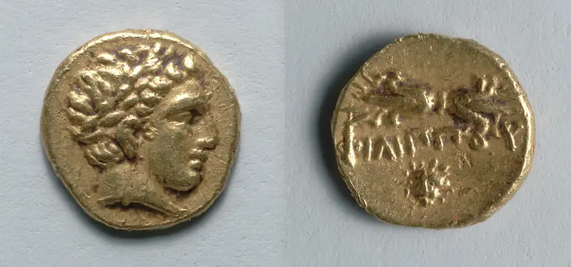 Obol: Head of Apollo (obverse); Thunderbolt (reverse) — تصویر رکورد موزهٔ هنر کلیولند (دسترسی آزاد)