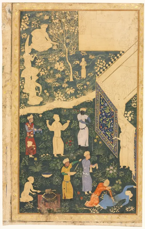 Left side of a double-page album folio: Outside a Royal Encampment (recto) — تصویر رکورد موزهٔ هنر کلیولند (دسترسی آزاد)