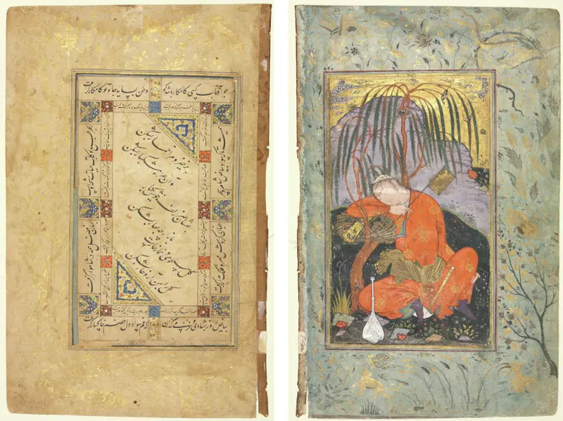 Persian Couplets (recto); Sleeping Youth (verso) — تصویر رکورد موزهٔ هنر کلیولند (دسترسی آزاد)
