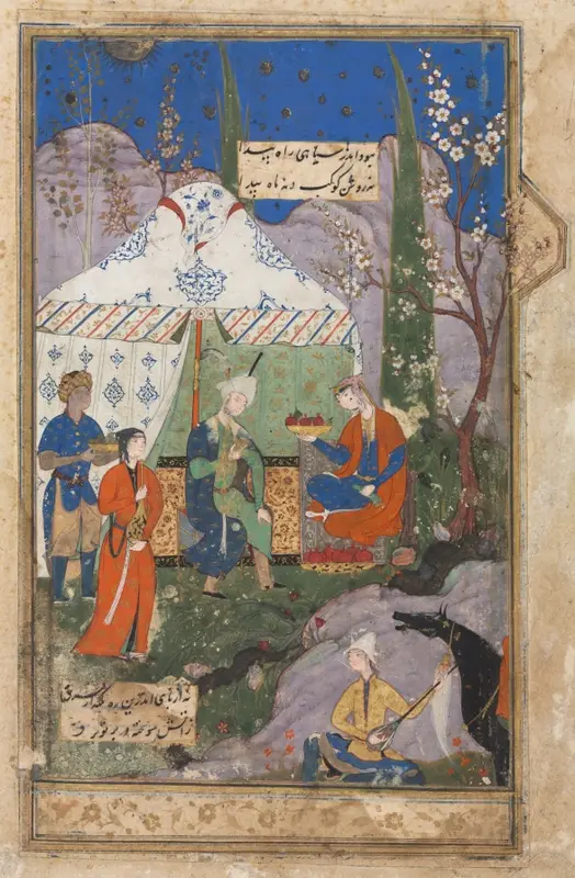 An Episode from the Story of the Sasanian King Khusrau and His Beloved Shirin, from a Khamsa (Quintet) of Nizami (1141–1209) (verso) — تصویر رکورد موزهٔ هنر کلیولند (دسترسی آزاد)