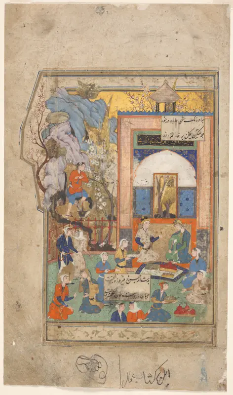 Yusuf and Zulaykha (recto), from an Anthology of Persian Verses, including the Haft Awrang (Seven Thrones) of Jami: The Fifth Throne — تصویر رکورد موزهٔ هنر کلیولند (دسترسی آزاد)