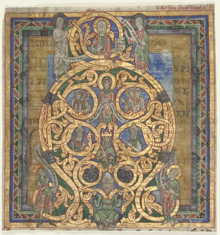 Cutting from an Antiphonary:  Initial A[spiciens a longe]: The Tree of Jesse — تصویر رکورد موزهٔ هنر کلیولند (دسترسی آزاد)