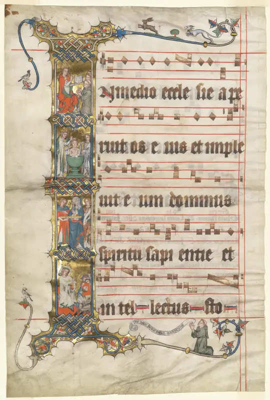 Leaf from the Wettinger Gradual: Historiated Initial (I) with Scenes from the Life of St. Augustine — تصویر رکورد موزهٔ هنر کلیولند (دسترسی آزاد)