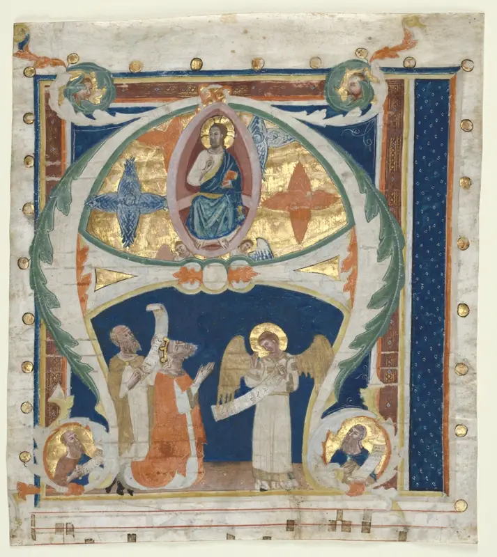 Historiated Initial (A) Excised from a Gradual: Christ in Majesty with King David and Prophets — تصویر رکورد موزهٔ هنر کلیولند (دسترسی آزاد)