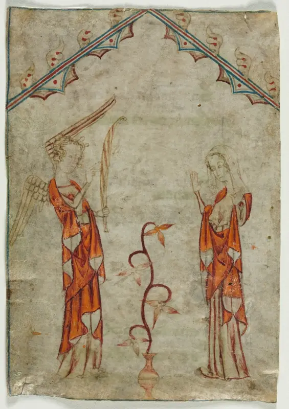 Leaf Excised from a Psalter: The Annunciation — تصویر رکورد موزهٔ هنر کلیولند (دسترسی آزاد)