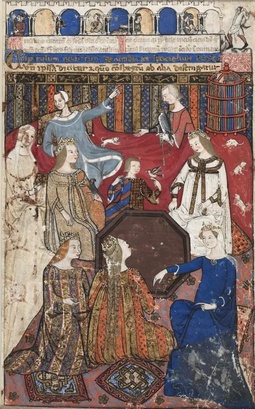 Leaf from a Cocharelli Treatise on the Vices: Acedia and Her Court — تصویر رکورد موزهٔ هنر کلیولند (دسترسی آزاد)