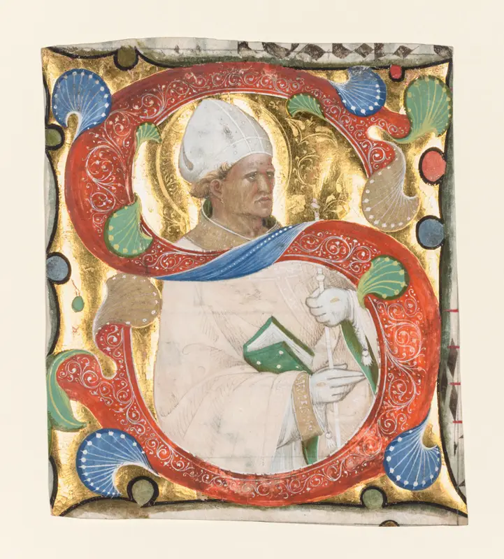 Initial S from a Gradual: Saint Augustine — تصویر رکورد موزهٔ هنر کلیولند (دسترسی آزاد)