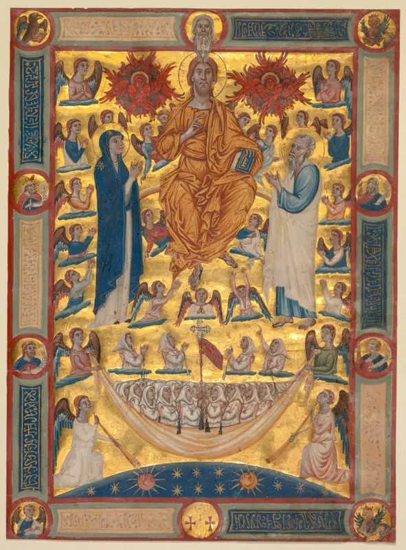 Christ in Majesty with the Virgin and Saint John the Evangelist: Single Leaf from a Book of Rules — تصویر رکورد موزهٔ هنر کلیولند (دسترسی آزاد)