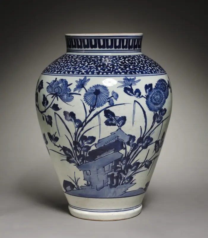 Large Jar with Peonies, Orchids, and Chrysanthemums — تصویر رکورد موزهٔ هنر کلیولند (دسترسی آزاد)